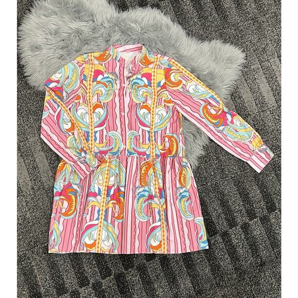 Striped and Scroll Print Half Button Smock Dress Dress Size‎ Large (MSRP 49.99) - Picture 4 of 5